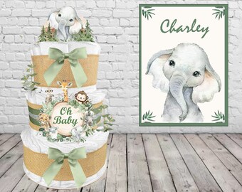 Elephant Diaper Cake is a Baby Shower Gift for a Boy or Girl and a Gender Neutral Newborn Gift