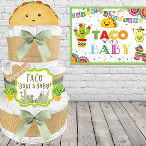 Taco Diaper Cake, Baby Shower Gift for a Boy or Girl, Gender Neutral Baby Gift, Taco Bout a Baby, Burlap Red Green and Yellow