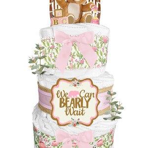 Teddy Bear Diaper Cake With a We Can Bearly Wait Theme for a Cute Baby ...