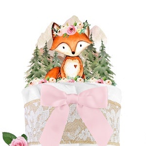 Baby Shower Gift for a Boy or Girl is a Woodland Creatures Diaper Cake Fox Cake Topper Burlap and Sage Green image 7