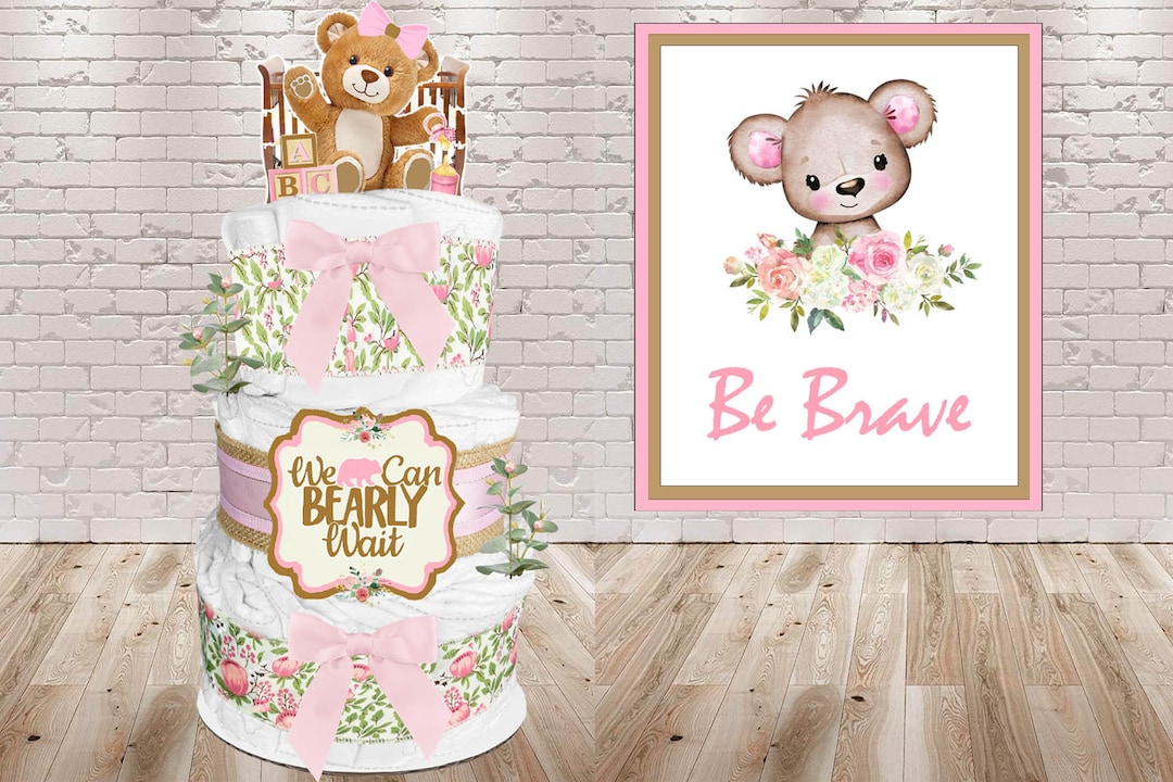 Teddy Bear Diaper Cake With a We Can Bearly Wait Theme for a Cute Baby ...