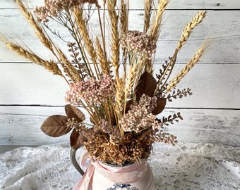 French Cottage Dried Floral Arrangement, Vintage Cottage Decor, Cottagecore Decor, Romantic Centerpiece, neutral centerpiece