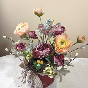 Cottagecore Spring Floral Centerpiece | Bird Nest Easter Decor | Romantic Vintage Flower Arrangement | Garden Inspired Table Decor