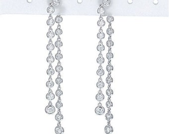 18K Gold Long Bezel-Set Diamond Dangle And Drop Earrings.