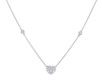 18K Gold Pave Diamond Heart Shaped Pendant Set Necklace. Diamond Pendant. Gold Pendant. Diamond Necklace. Gold Necklace.