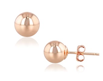 14K Gold Ball Earrings in White, Yellow, or Rose Gold (3.0mm - 10.0mm)