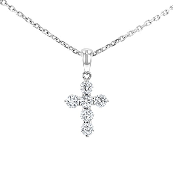 Natural Diamond Cross Pendant Necklace. Simple 6 Round Stone | Etsy
