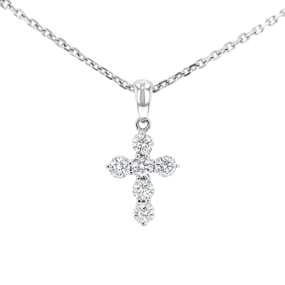 Natural Diamond Cross Pendant Necklace Simple 6 Round Stone - Solid Round Pendant Necklace