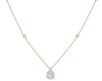 18K Gold Oval Shaped Diamond Halo Cluster Pendant Set Necklace. Diamond Pendant. Gold Pendant. Diamond Necklace. Gold Necklace.