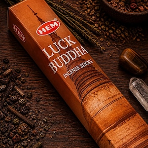 Lucky Buddha Incense Sticks (6 Packs) Prosperity Luck Peaceful Energy Sacred Rose & Root image 1