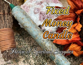 Fixed Money 6" inch Taper Manifestation Candle - Hoodoo, Voodoo, Shamanism Witchcraft, Wicca, Pagan Ritual Spell