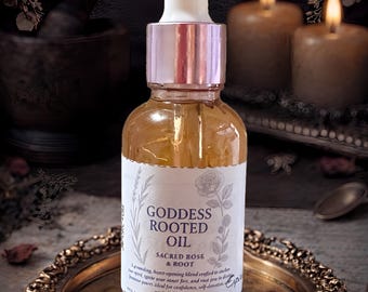 Olio rituale Goddess Rooted: Potere femminile, devozione a se stessi, fiducia / Rosa sacra e radice