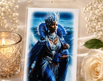 Yemaya Prayer Card | Ocean Mother Orisha | Protection, Healing | Divine Feminine Devotional Card | Sacred Rose & Root