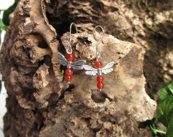Dragonfly earrings with carnelian