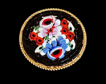 Vintage Glass Micromosaic Floral Brooch