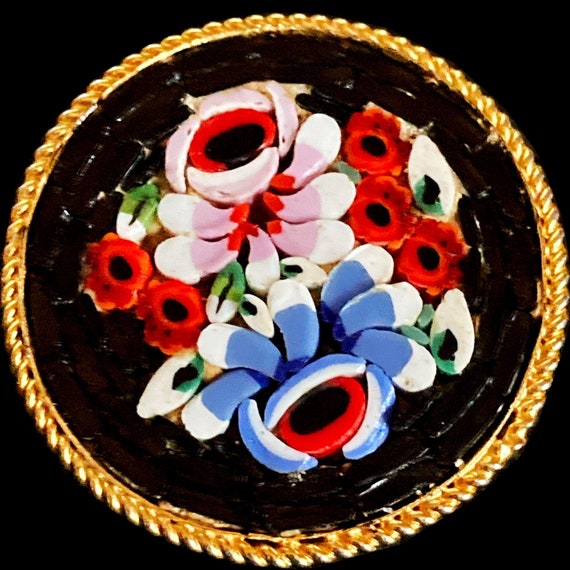 Vintage Glass Micromosaic Floral Brooch - image 2
