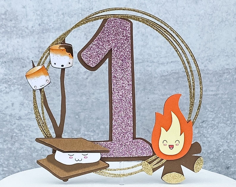 Smores Cake Topper Smores Dessert Table Campfire Party Decorations Happy Camper Party Decor