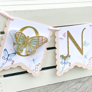 Butterfly High Chair Banner, ONE Butterfly Banner, First Birthday Butterfly Party Decorations, Garden 1st Birthday Party Decor