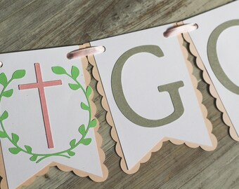 God Bless Banner for Girl's Baptism, Communion, Confirmation with Optional Name