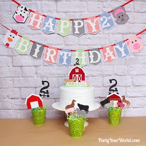 Barn Birthday Cake topper w/Age, Farm Party Cake Decoration, Glitter Farm Party Decor immagine 5