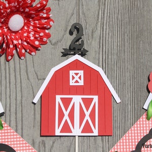 Barn Birthday Cake topper w/Age, Farm Party Cake Decoration, Glitter Farm Party Decor immagine 1