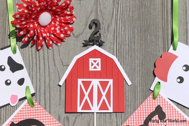 Barn Birthday Cake topper w/Age, Farm Party Cake Decoration, Glitter Farm Party Decor immagine 1