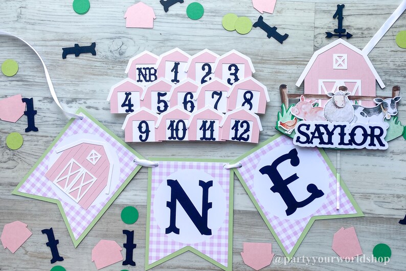 Barnyard First Birthday Picture Clips , Monthly Photo Banner, 12 Month Pic Display, Barn 1st Birthday Party Decor, Farm Party Theme image 8