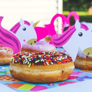 Pool Float Cupcake / Donut Toppers, Summer Pool Party Dessert Table Decor Pink Unicorns