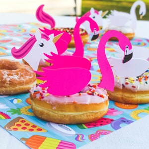 Pool Float Cupcake / Donut Toppers, Summer Pool Party Dessert Table Decor Only Flamingos