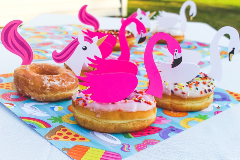 Pool Float Cupcake / Donut Toppers, Summer Pool Party Dessert Table Decor Only Flamingos