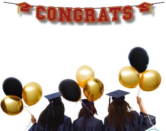 CONGRATS Varsity Style Graduation Banner, Grad Party Decor, Maroon/Gold, Maroon/Silver Graduation Party Decorations