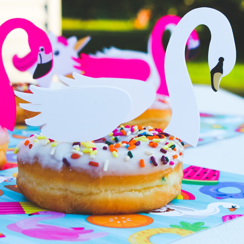 Pool Float Cupcake / Donut Toppers, Summer Pool Party Dessert Table Decor Only Swans