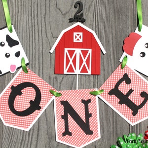 Barn Birthday Cake topper w/Age, Farm Party Cake Decoration, Glitter Farm Party Decor immagine 4