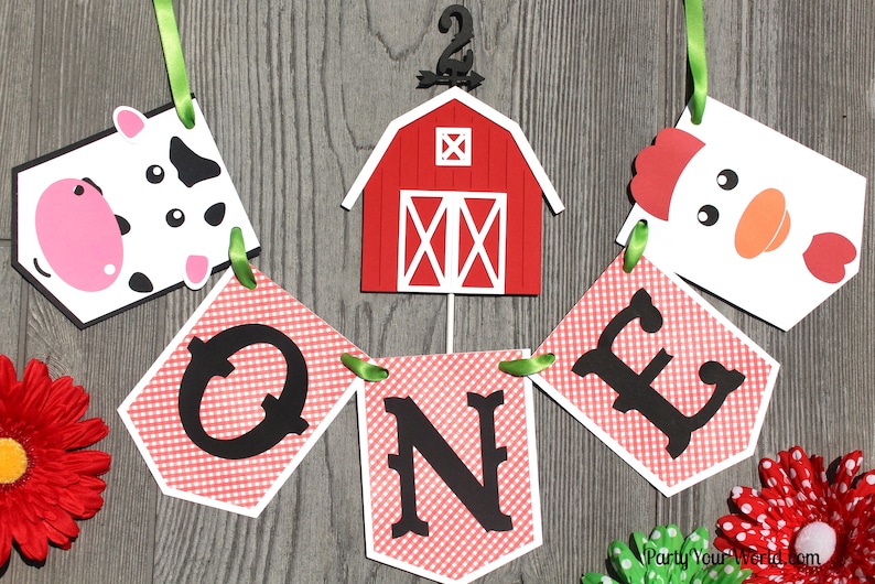 Barn Birthday Cake topper w/Age, Farm Party Cake Decoration, Glitter Farm Party Decor immagine 4