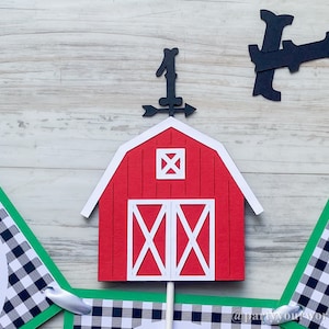 Mini Red Barn Cake topper with Age, Glitter Farm Party Decor, Barnyard Party Decorations