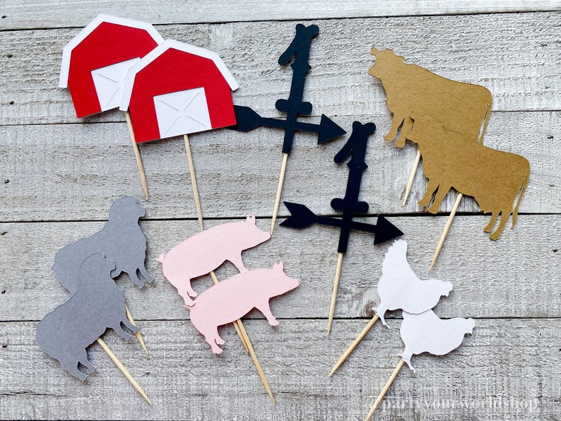 Farm Barnyard Cupcake Toppers Barn Animal Theme Dessert Table Etsy