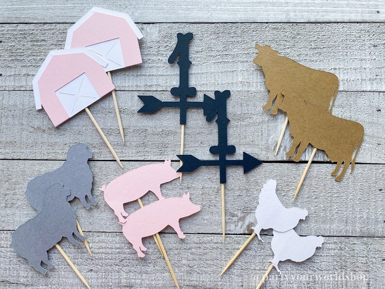Farm Barnyard Cupcake Toppers Barn Animal Theme Dessert Table Etsy