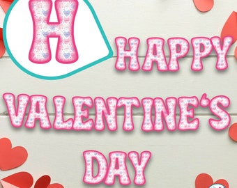 Happy Valentine's Day Large Banner - Watercolor Pink & Purple Convo Hearts