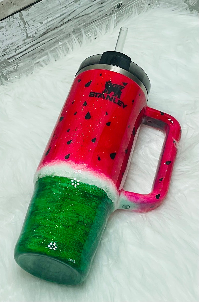 Custom, Hand Painted Watermelon Stanley 30oz Tumbler, Unique Pink