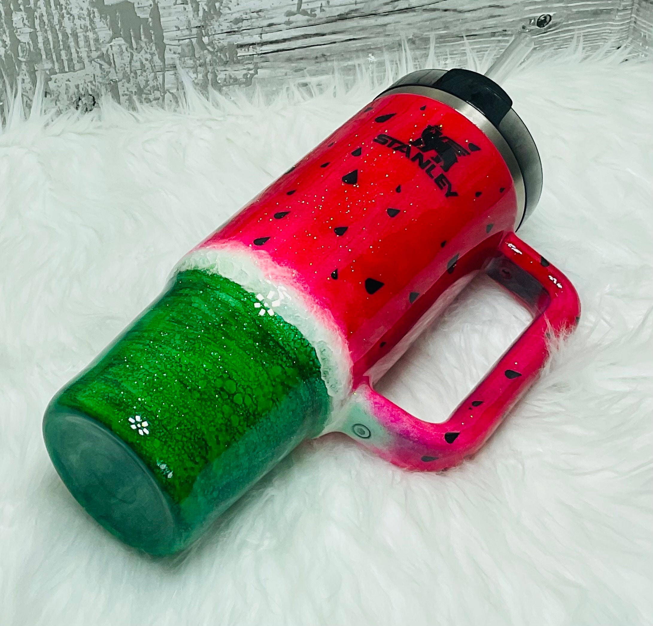 Custom, Hand Painted Watermelon Stanley 30oz Tumbler, Unique Pink