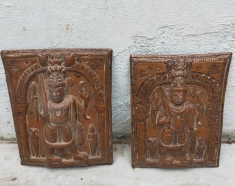 Two Rare Hindu Veerbhadra Religious Copper Relief Wall Plaques From Kutch, Gujarat