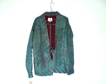 Kurtka kimono Kantha Fair Trade - unisex, zielona, szyta ręcznie