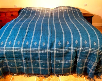 Handwoven Wool Blanket Dyed In Natural Indigo