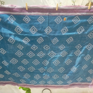 Vintage Hand-Stitched Patchwork Kantha Blanket Quilt From India Made From Recycled Cotton Saris - Almost Like Japanese Boro