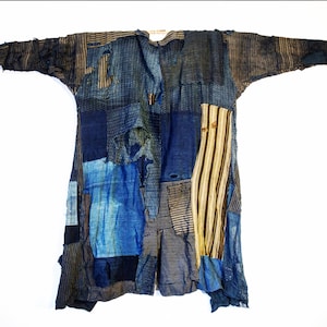 Patchwork indigo fisherman jacket made from japanese boro.