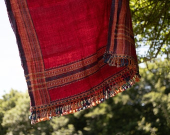 Handloom Desi Wool (Indian Wool) Tribal Kutch Shawls, Throws Or Table Cloth - Red