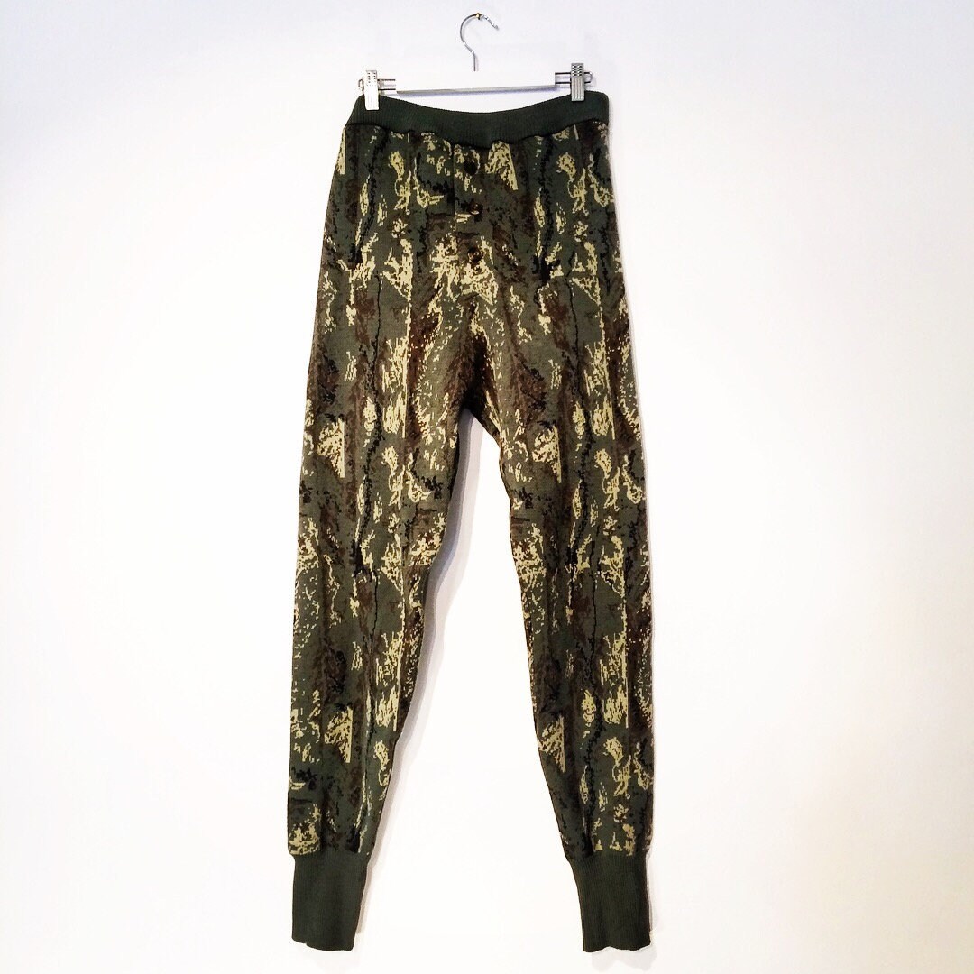Image of Cork Print Khaki Wool & Cotton Long Johns. Camo Green