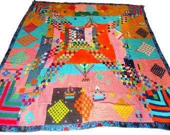 Hand-Stitched Siddi Kawandi Patchwork Quilt Made With Recycled Cotton In India