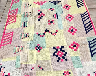 Hand-Stitched Siddi Kawandi Patchwork Quilt Made With Recycled Cotton In India