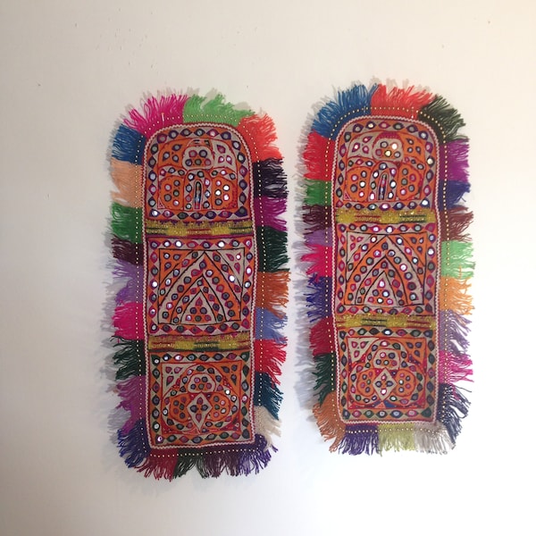 2 Vintage Banjara Gipsy Beaded Wall Hangings Caparisons With Mirrors and Embroidery